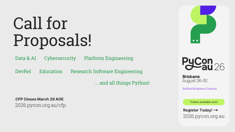 PyCon AU 2026 CFP promotional slide